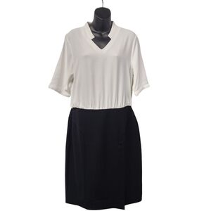 Hobemty Women's White Black V-Neck Short Sleeve Midi Dress Size M NWT